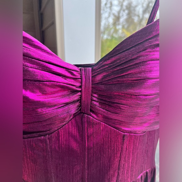 🆕✨City Studio Magenta Pleated Gown Long Formal Dress 9/10 Shiny Satin Prom Maxi - Picture 12 of 17
